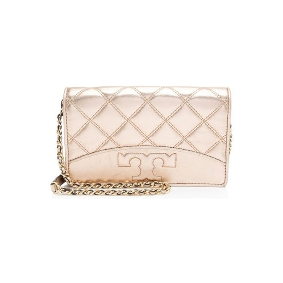 Tory Burch | Savanna Quilted Leather Chain Wallet Crossbody Bag -Metallic Leathe - Picture 1 of 6